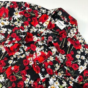 Tunevuse‎ Red Poppy Daisy Floral Button Up Shirt Men's Large